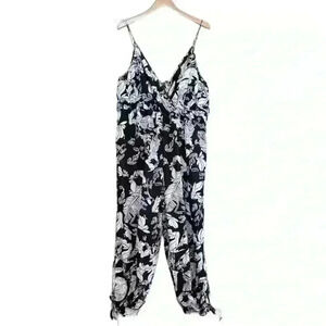 🌈 6/$60, Plus Size Shein Curve, Black, Floral Print Onesie Sleeveless Black 2XL